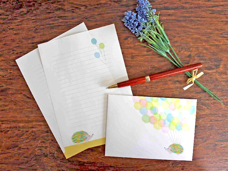 Uniboオリジナル レターセット ハリネズミと風船 ハリネズミグッズ専門店 Unibo