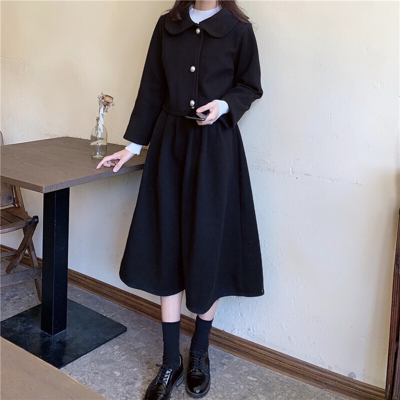 韓国レディースファッション 6052 モノトーン レトロ セットアップ ショート丈 ジャケット Aライン フレア ロング スカート 人気プチプラレディース韓国ファッション新作通販 Aliceholly アリスホーリー