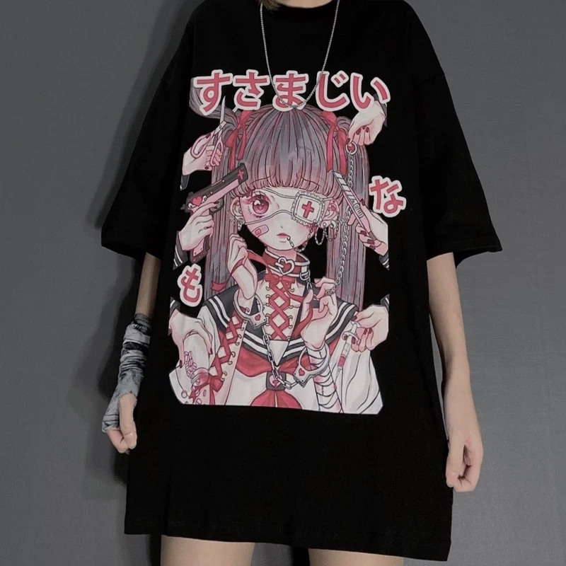 トップス ストリート系暗黒系アニメ日本語図柄プリント半袖tシャツ Ipopstore ド定番から最新のものまで網羅 ストリート 系ファッション専門店