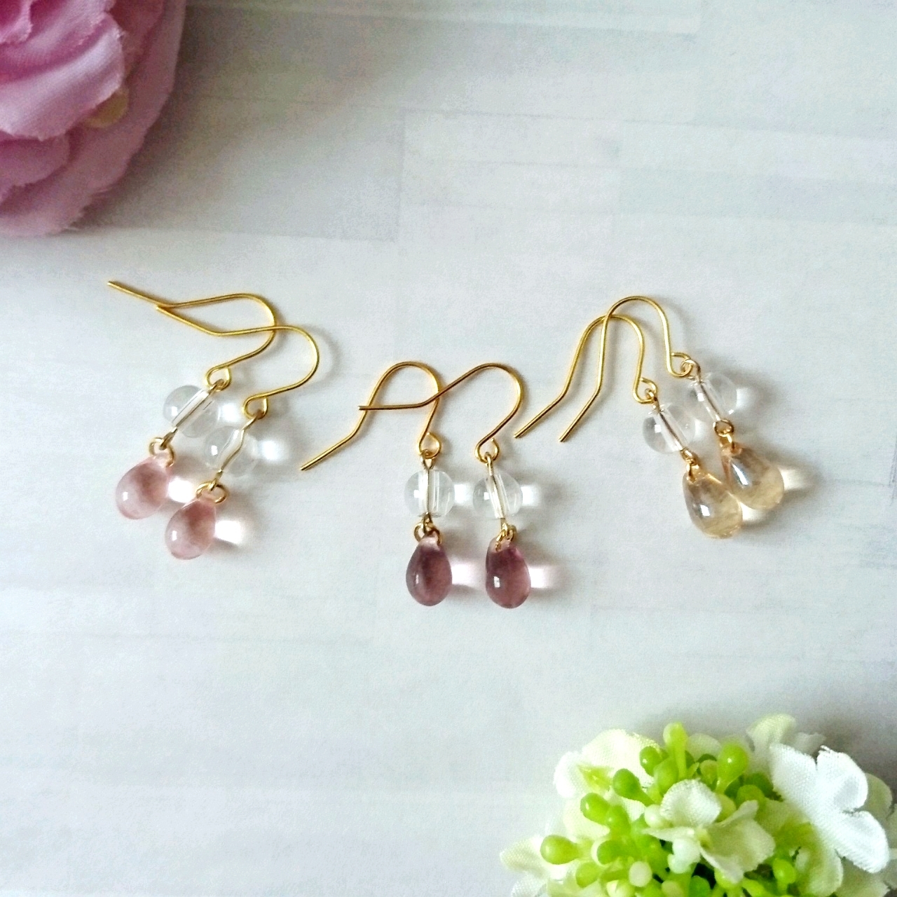 葡萄並びが可愛い♪ ビーズピアス(ピンク)♪ アクセサリー 