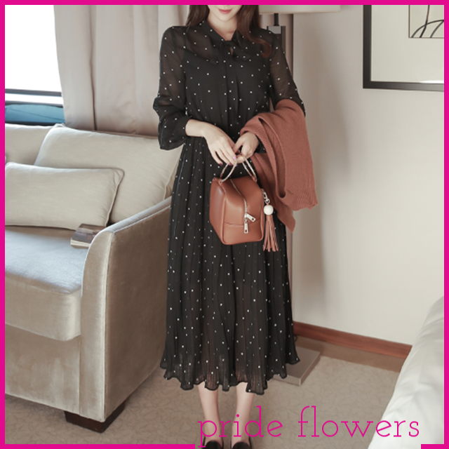 透け感が上品セクシー 小さめドットロング丈シースルーワンピース Base Mag