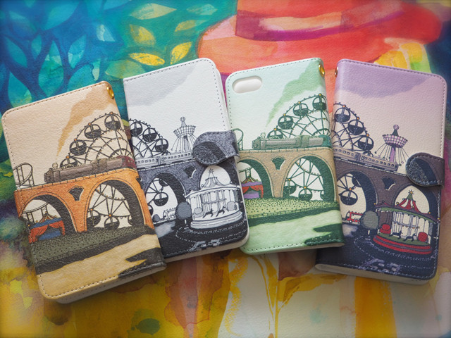 遊園地とシュシュポポ蒸気機関車の手帳型スマホケース Base Mag