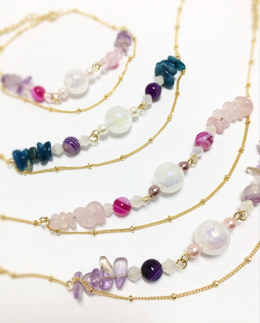 華奢チェーンを使用したカラフルなお洒落パワーストーンブレスレット Base Mag