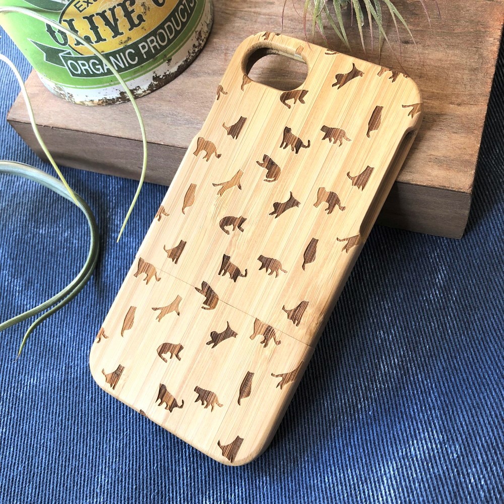 猫のシルエットが可愛い 天然木のiphoneケース Base Mag