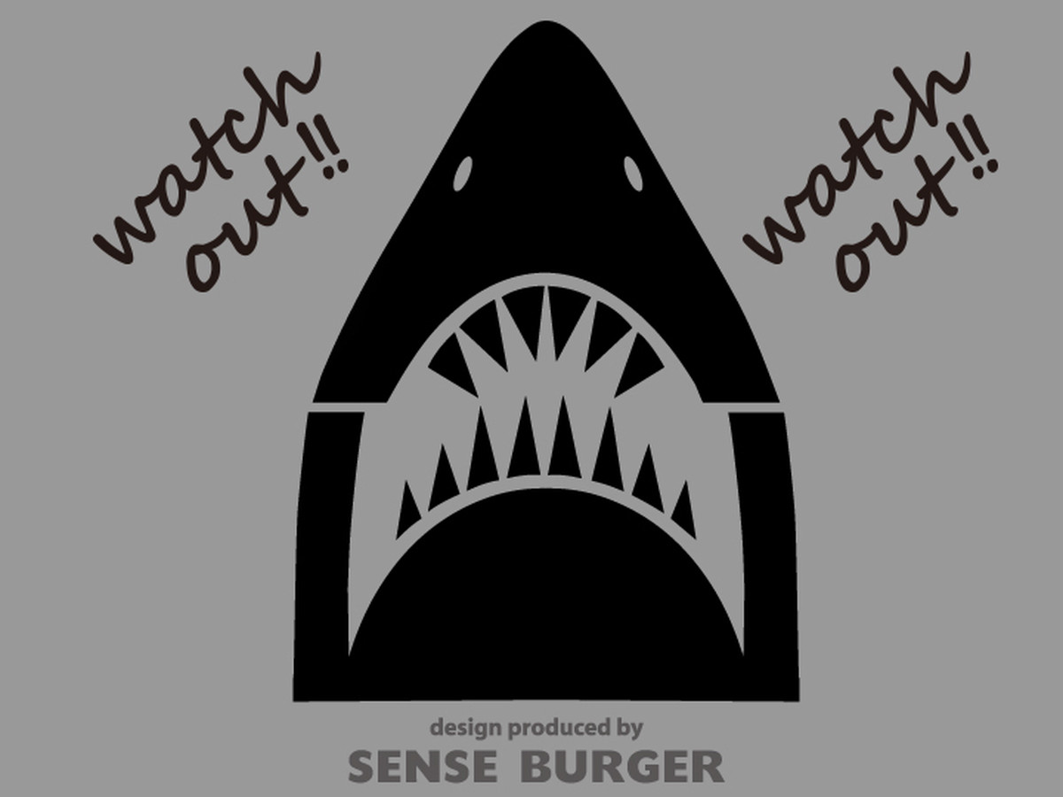 Watch Out 車のエンブレムに貼り付け サメ 鮫 シャーク デカール ホホジロザメ ホオジロザメ 気をつけて ステッカー エブリィ ハスラーに貼り付け 黒 ブラック Stiblk Sense Burger