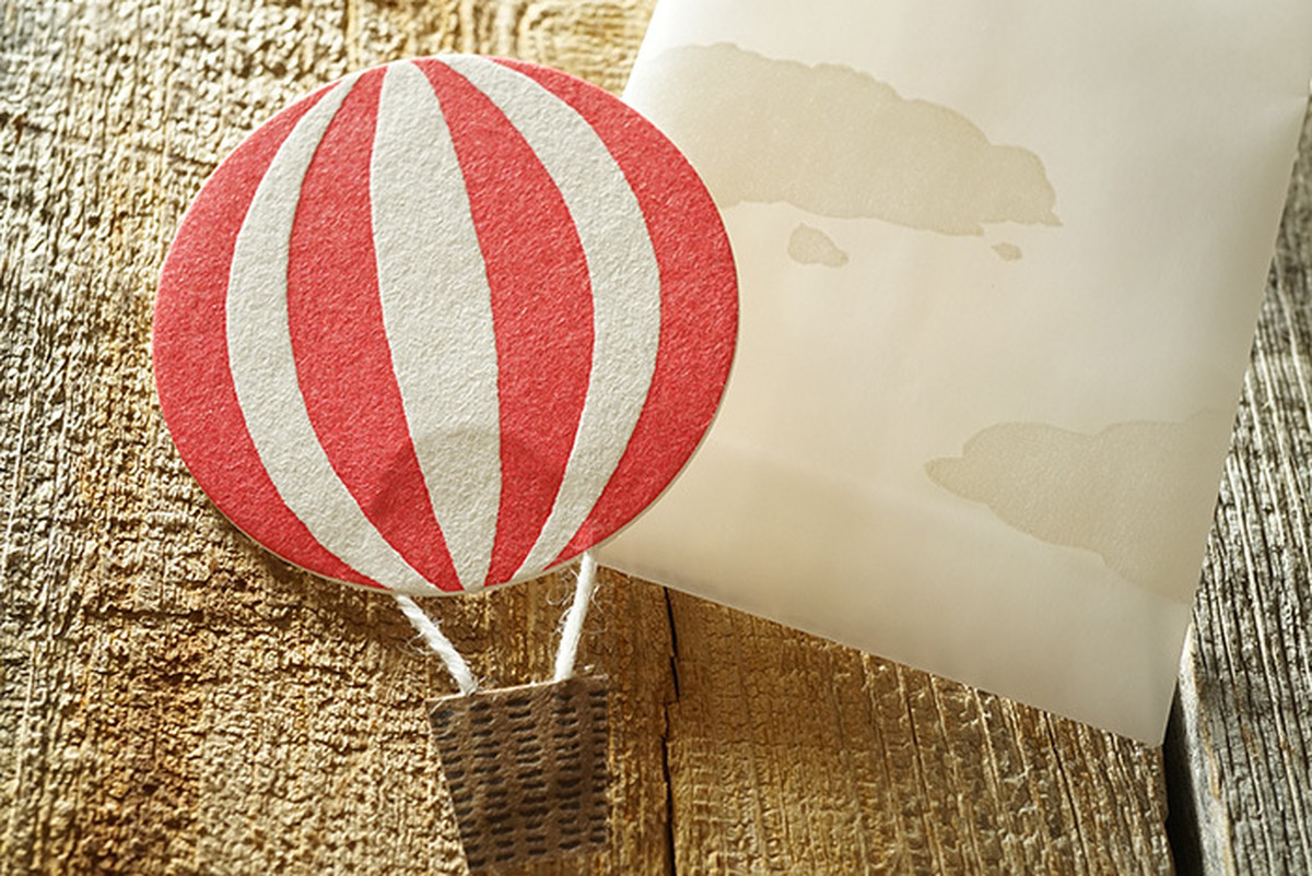 活版印刷 気球のメッセージカードpassion 雲の封筒付き Printworks Studio Shibuya