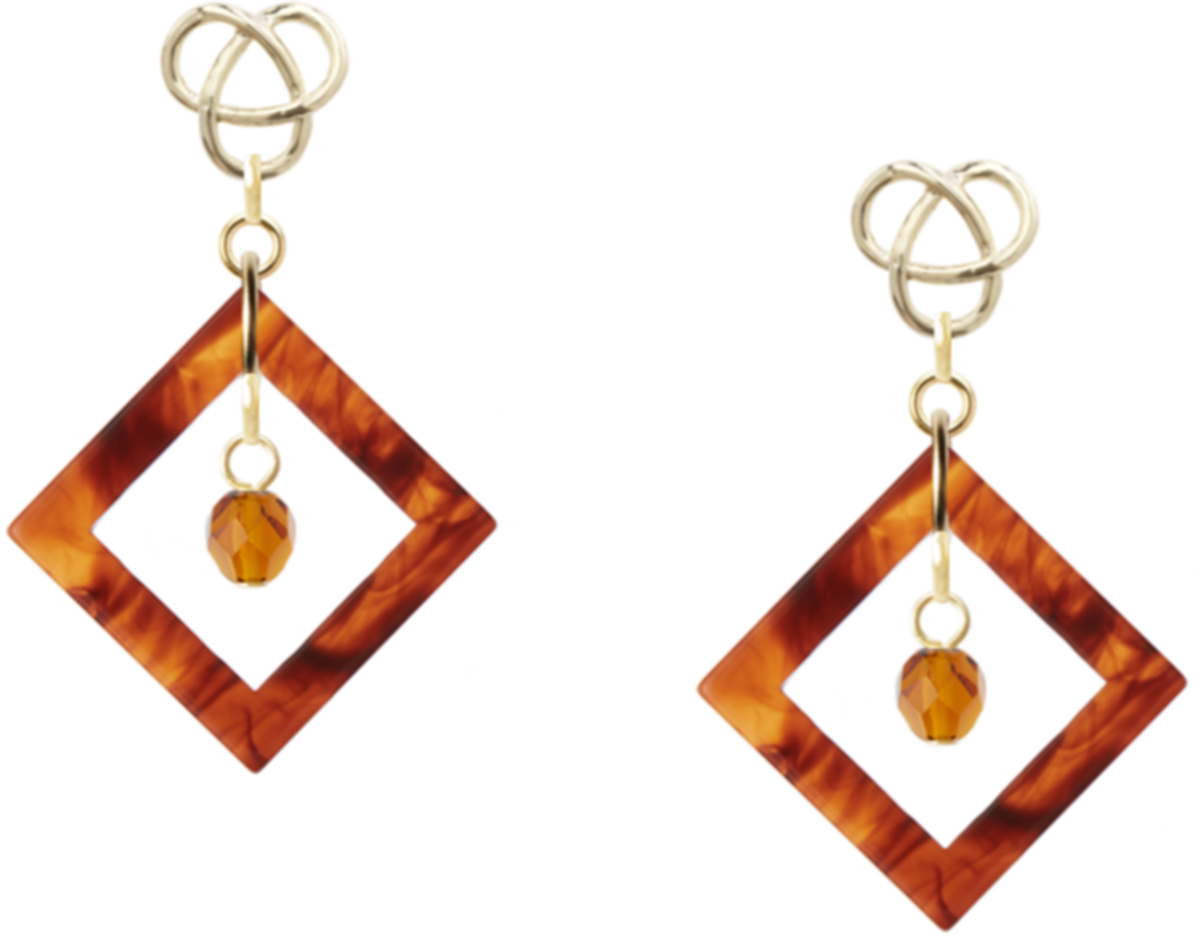 べっ甲柄スクエアパーツ チェコビーズピアス Lunamade