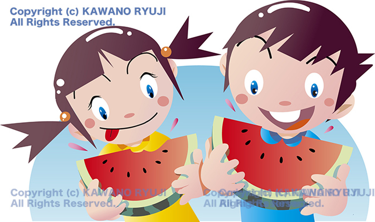 スイカを食べる子供 Ai ベクター画像 Kawano ストックイラスト直販所