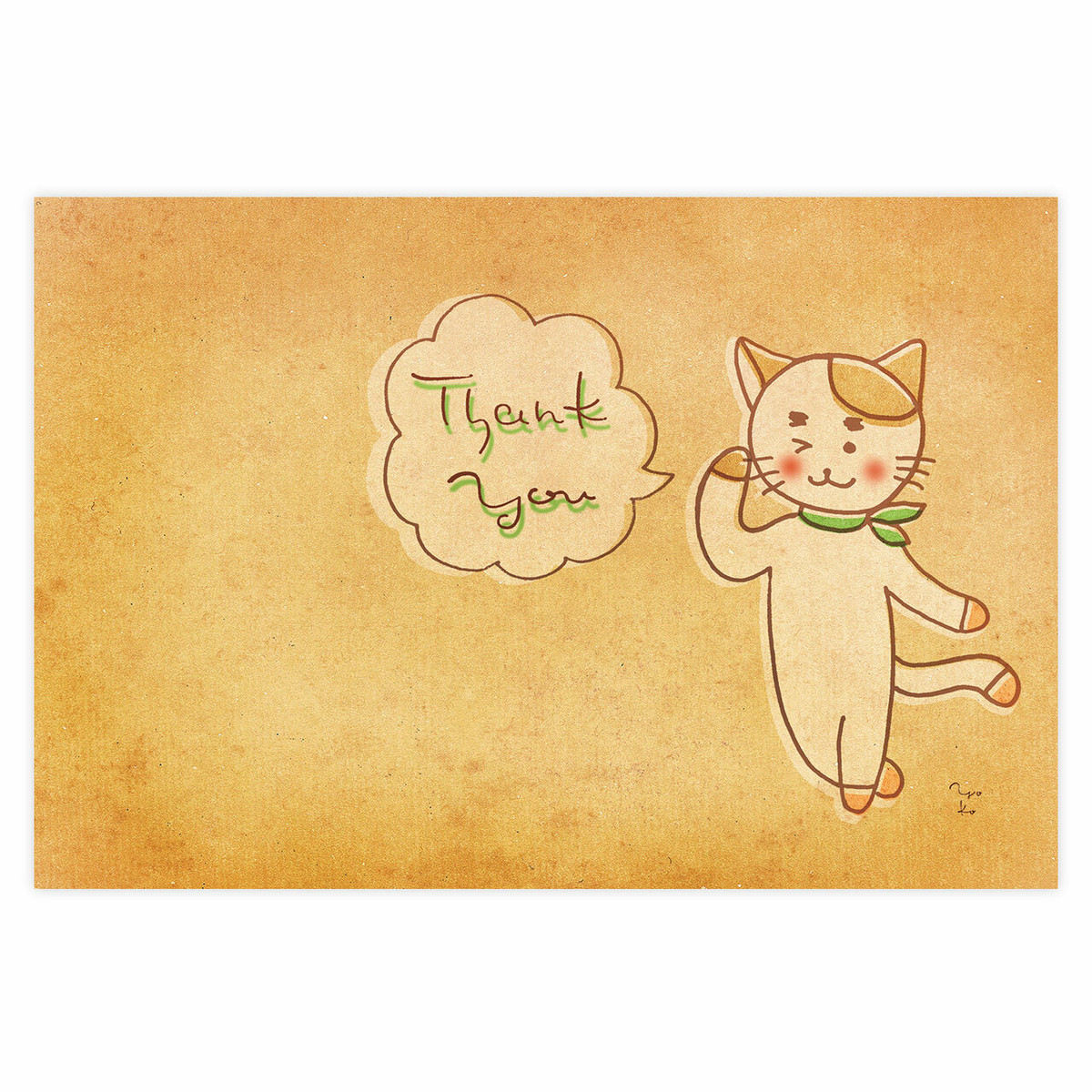 ポストカード ねこくんのthank Youカード よこ ほっこり筆ペン文字laboratory