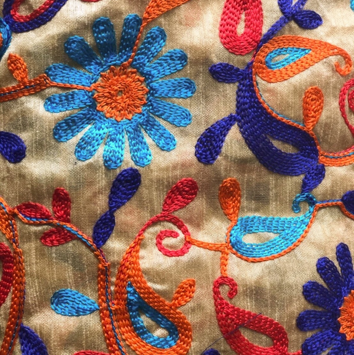 インドの布《ポリエステル機械刺繍 / ベージュ地》幅110cm Mulaセレクト | HEIRLOOM(エアルーム)clothing&fabrics
