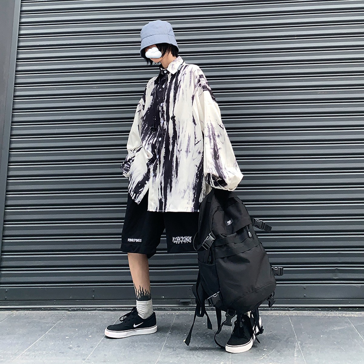 ゴスロリ系 シャツ 長袖 ユニセックス 藍染風 病み可愛い V系 ストリート系 原宿系 10代 代 天使と悪魔 サブカル系ファッション Seasonz