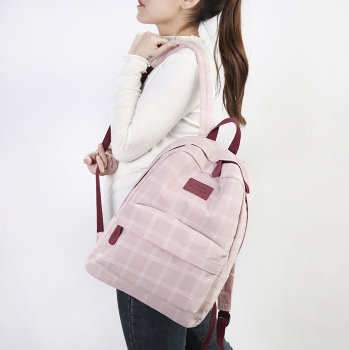 リュック チェック柄 ピンク リュックサック 2way ポケット多数 バックパック スクールバッグ キャンパス メンズ レディース 男女兼用 韓国ファッション アウトドア 通学 通勤 遠足 キャンプ 登山 山登り ハイキング 防災 旅 旅行用 Aio Online Store