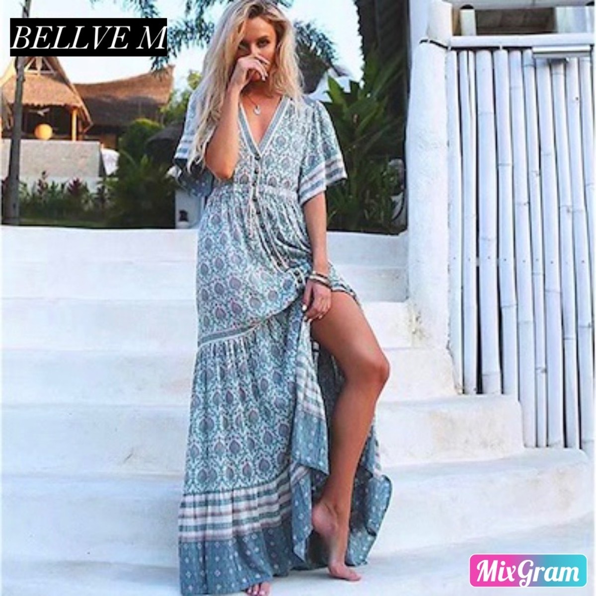 ボヘミアンワンピース 半袖 Bm Official Bellve M