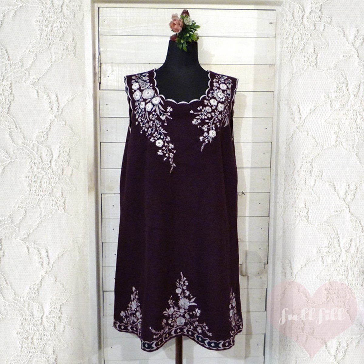 パープルスカラップ花刺繍ワンピース Fullfill Diary 名古屋市中区大須のnew Used Shop