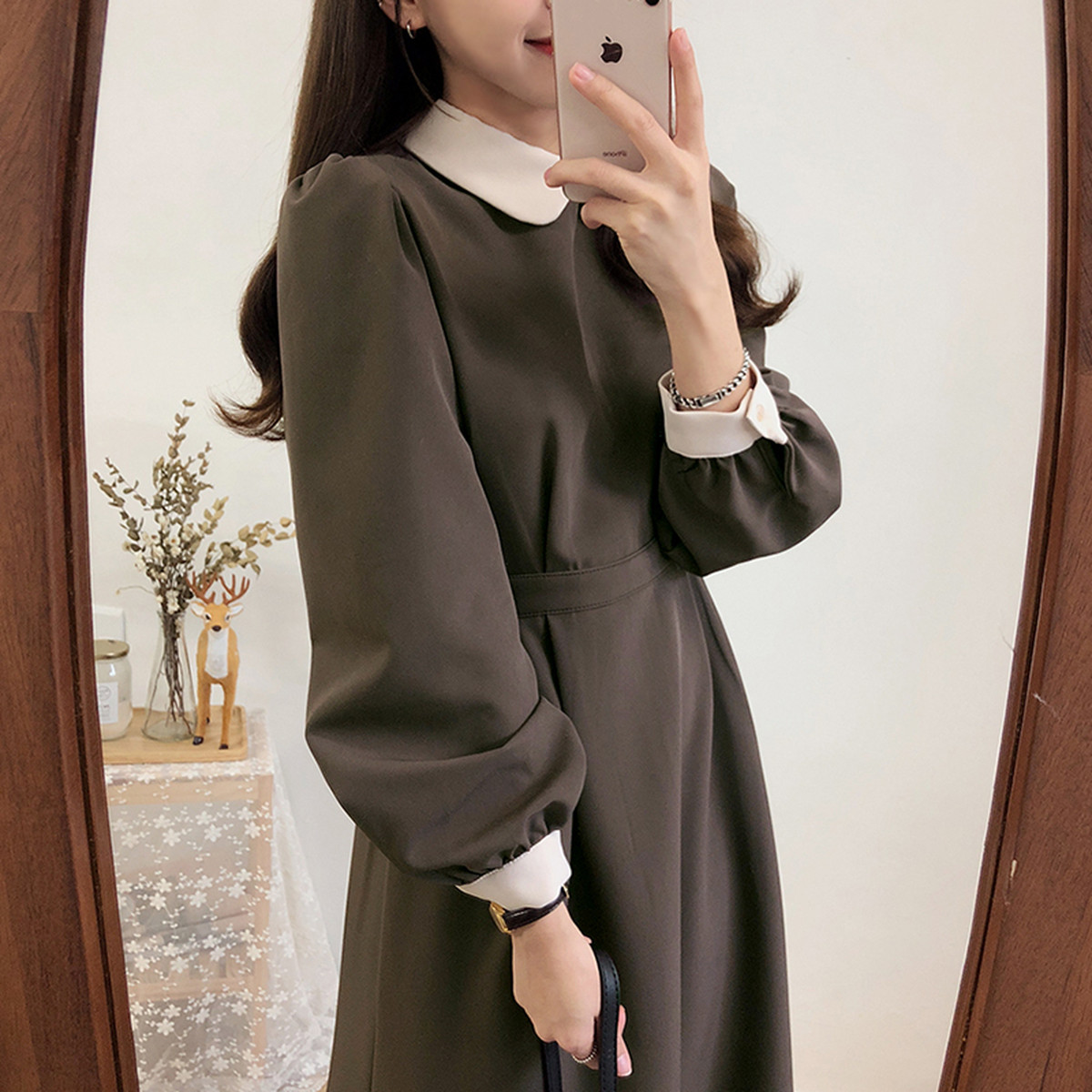 オータムカラー ワンピース ガーリー シック レトロ ロング ミディアム 秋 長袖a0 Bshop