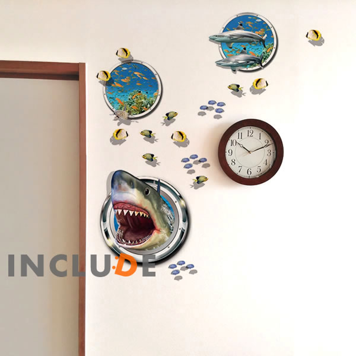 ウォールステッカー サメ 鮫 シャーク ジョーズ 海の支配者 海の王者 強い 衝撃 インパクト サメこわっ 凶暴 ホオジロザメ ホホジロザメ トリックアート Cute Kabe Kawaii