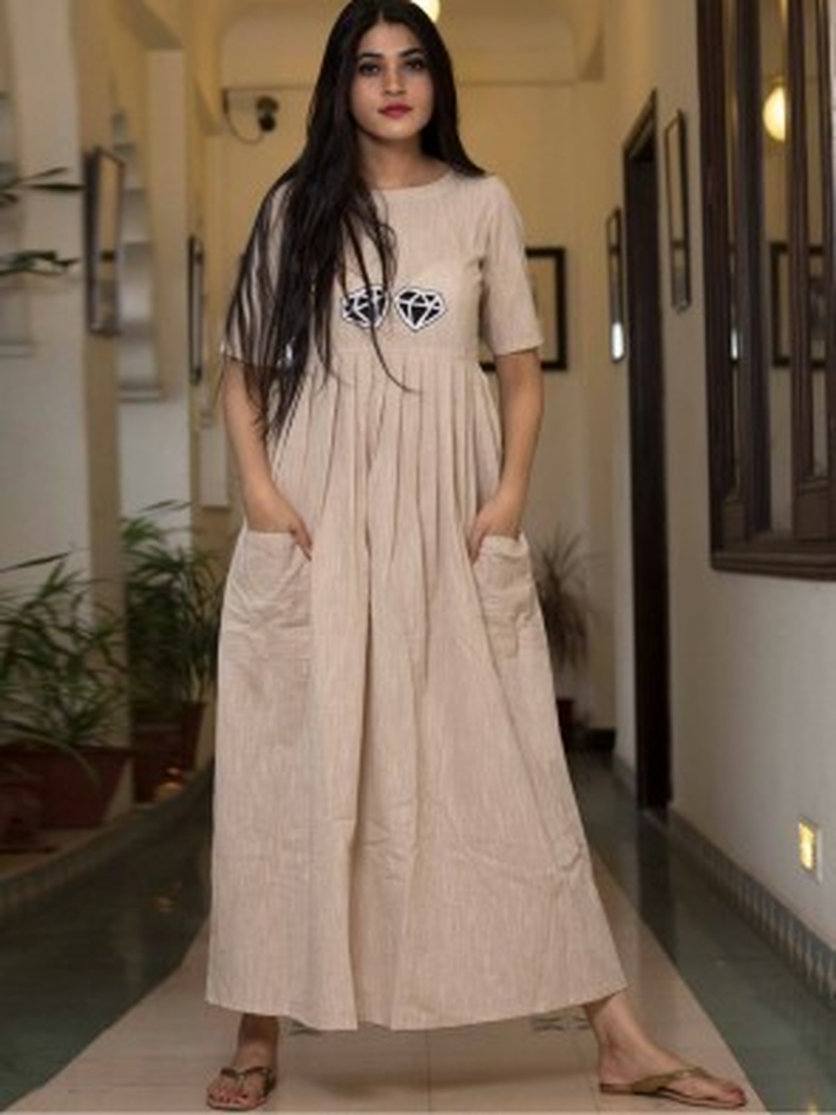 クリームコットンモチーフスタイルスーツ7 Indosuki インド民族衣装 インドドレスの通販