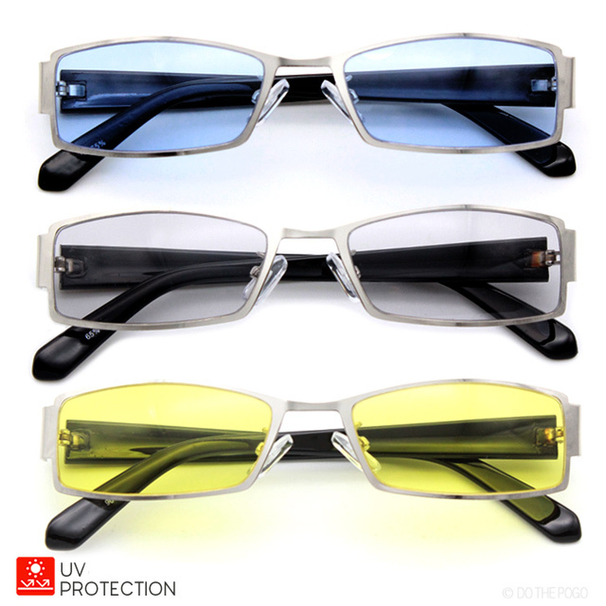 スクエアサングラス カラーレンズ ライトカラー メタルフレーム メンズサングラス ブルー グレー イエロー 薄い色 Uvカット メンズ いかつい チョイ悪 コワモテ Do The Pogo