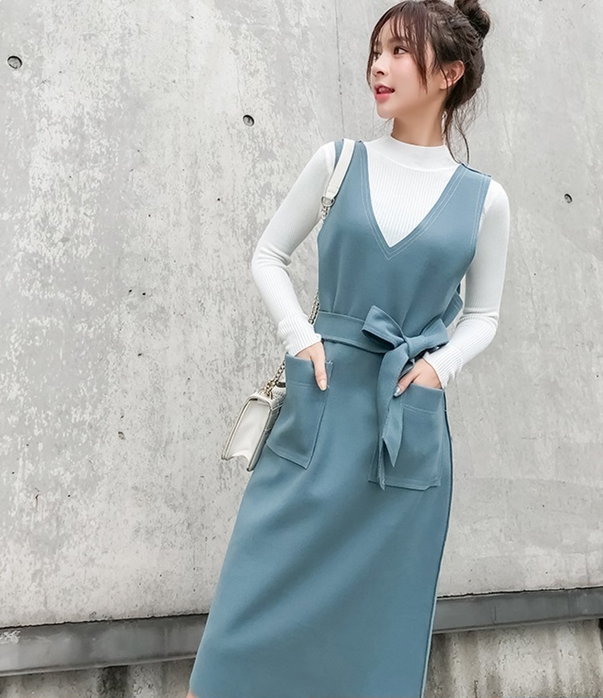 ワンピース大きいサイズ ワンピース ウエストリボン Vラインワンピース 韓国デザイン 韓国ファッション オルチャン 春服 春 新作 春新作 新作 ワンピース Leaflower 001 リーフラワー レディースファッション専門店