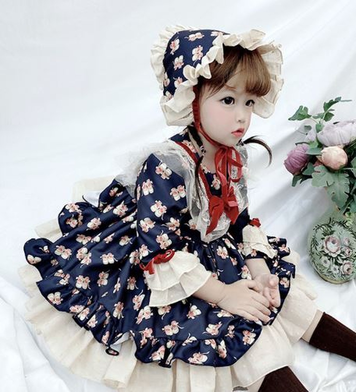 ロリータ キッズ ワンピース ドレス フリル リボン ネイビー かわいい こども服 チュール 靴 プリント ロリータファッション Loli96 Luxury