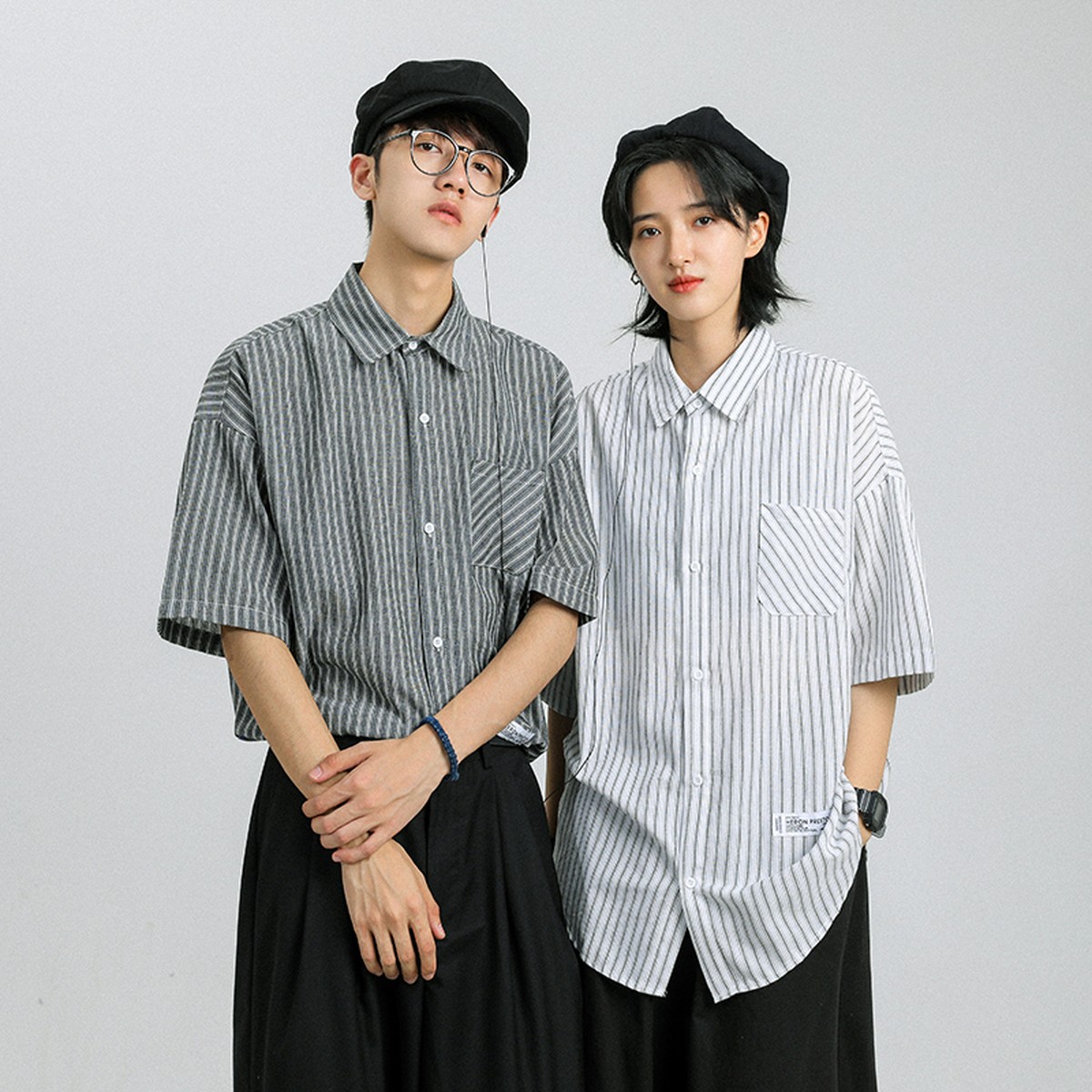 カップルコーデ向けストライプシャツ 韓国ファッション通販 Nosweat