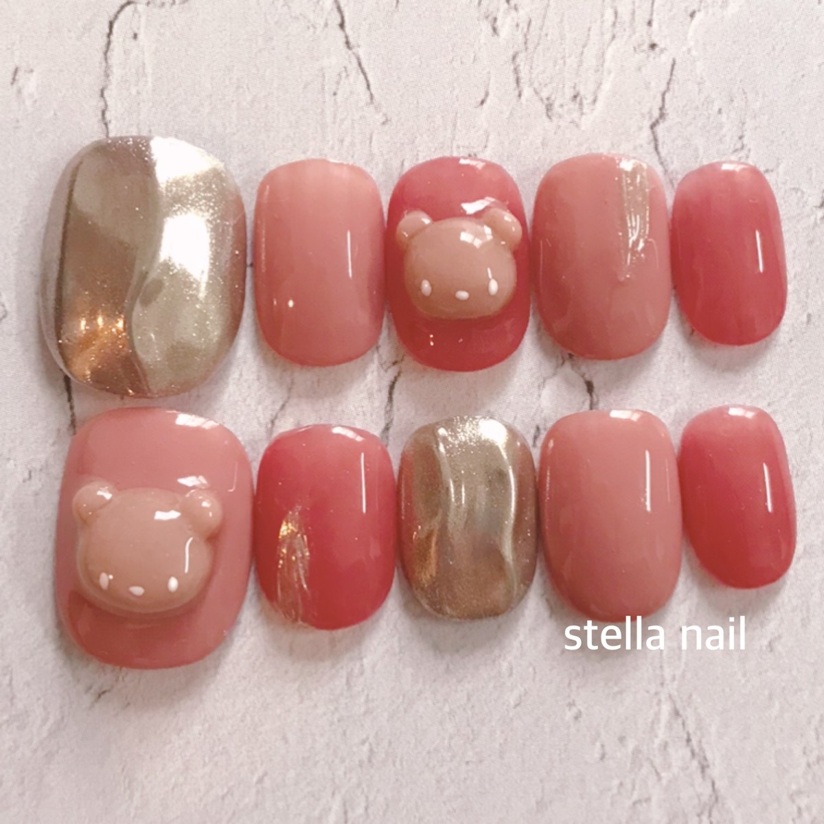 ネイルチップ ニュアンスネイル くまネイル ちび爪 卒業式 卒園式 ネイルチップ Stella Nail