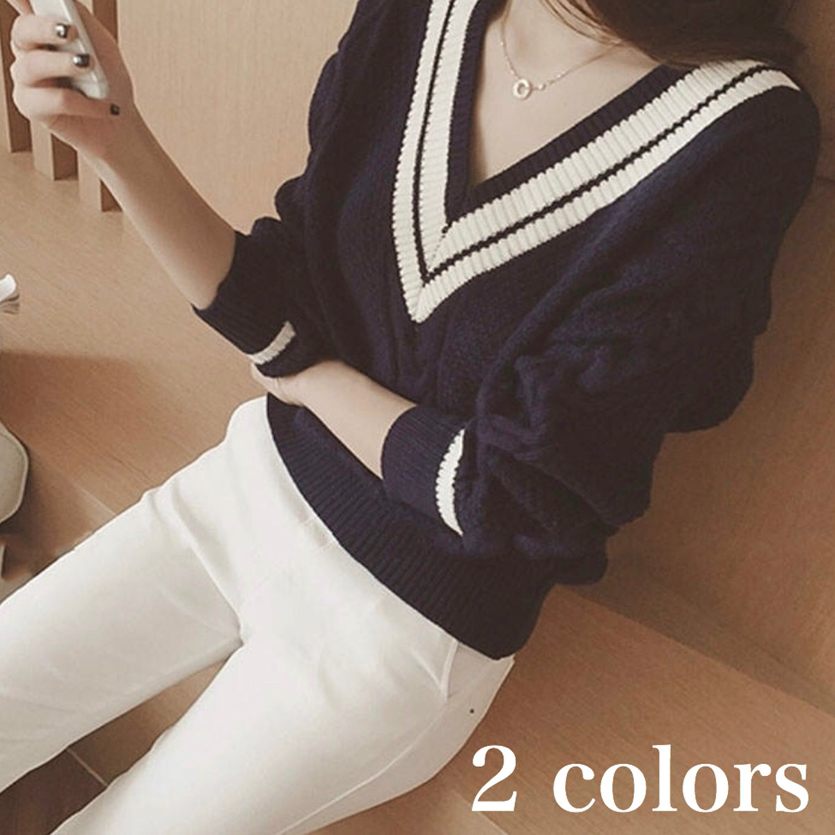 ニット セーター レディース 秋 冬 服 長袖 韓国 ファッション 可愛い 10代 30代 50代 学生 制服 風 ｖ ネック Tp 0255 Happy Orurea ハッピーオルレア