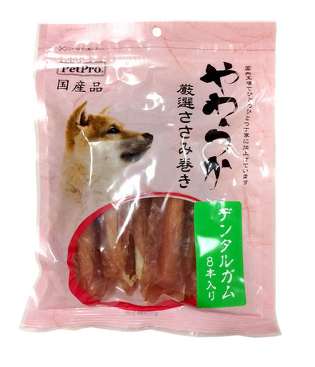 犬用スナック ペットプロ やわらか厳選ささみ巻きデンタルガム 8本 Petsぱう ペットとのハッピーライフを応援します