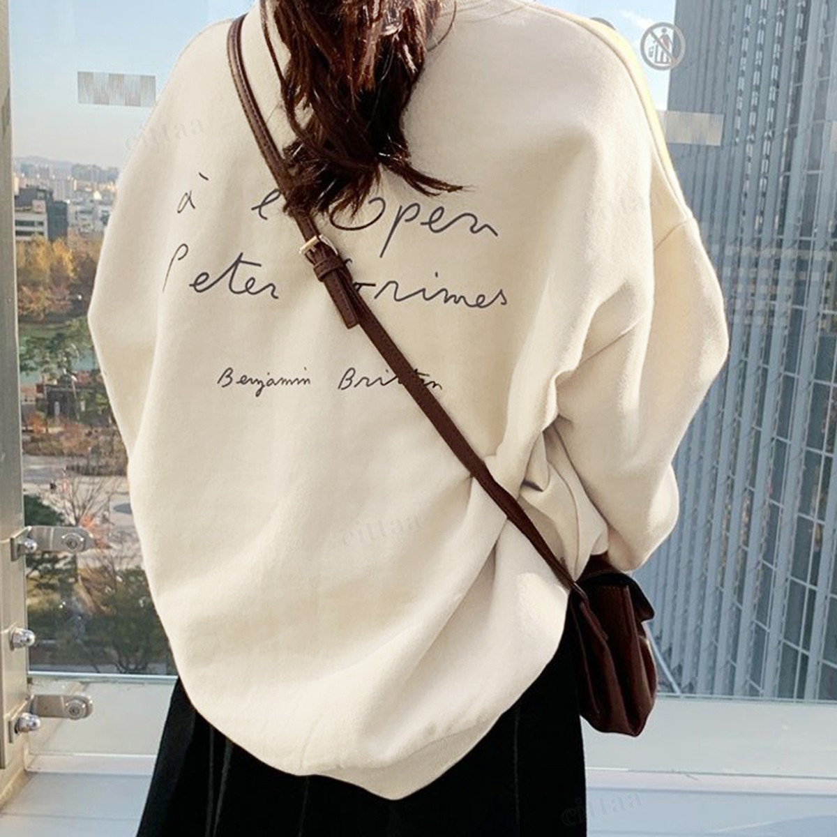 Y 1063 筆記体プリントスウェット オートミール 1113 Cittaa チッタ 韓国レディースファッション通販