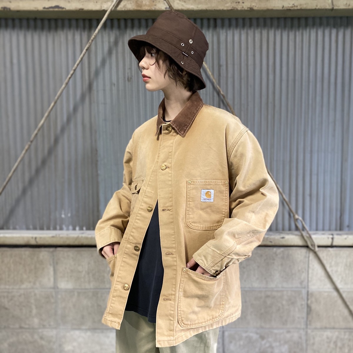 80年代 80s Carhartt カーハート ダック地 裏地無し ミシガンチョアコート ワークジャケット カバーオール ヴィンテージ ビンテージ ブラウン 茶色 メンズl相当 古着 ワークジャケット Cave 古着屋 公式 古着通販サイト