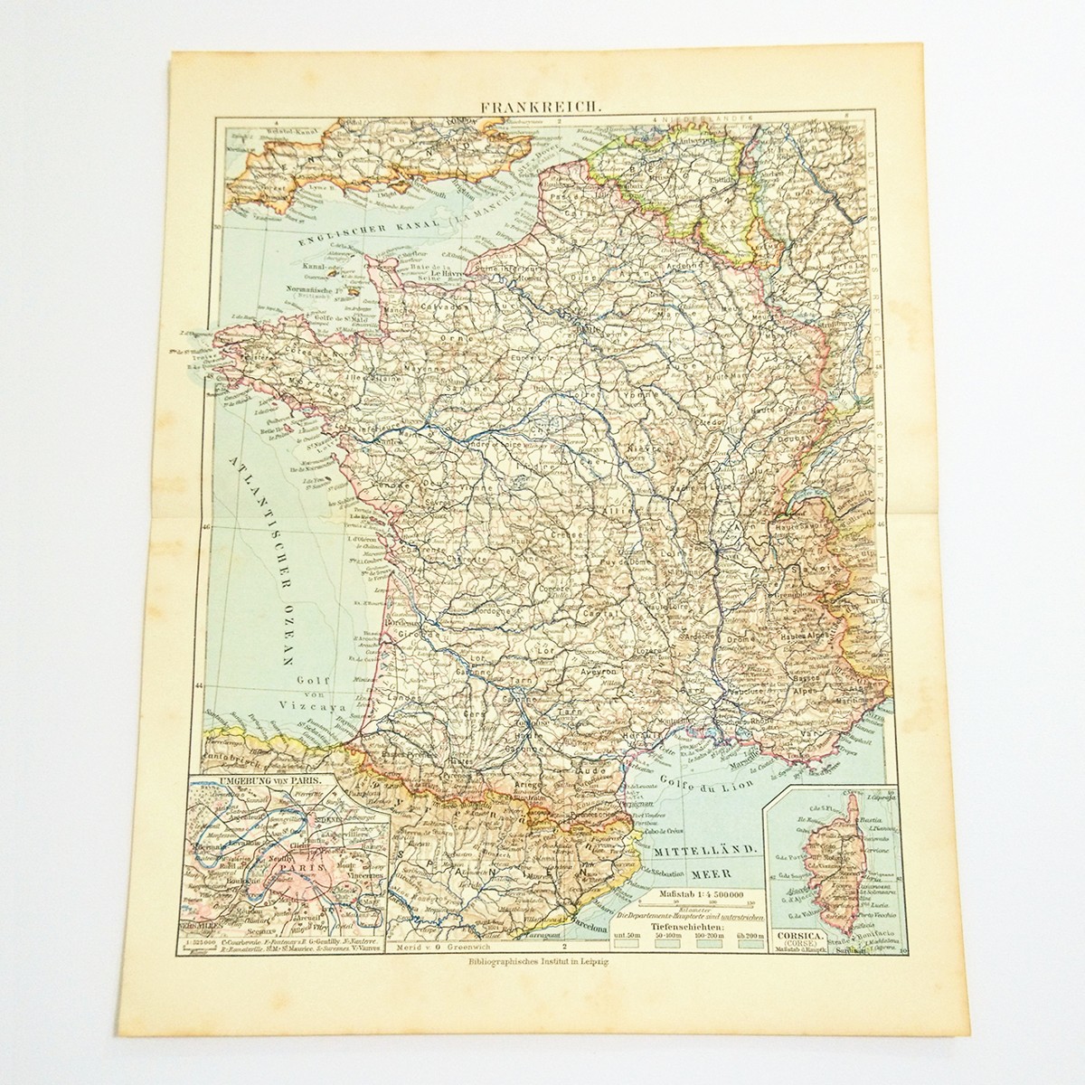 フランス アンティークマップ 古地図 ビンテージ 地図 図版 マイヤー百科事典 1957 69 Backlane