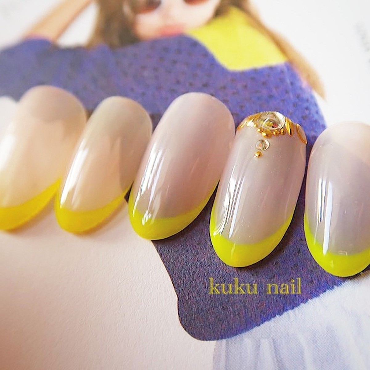 ネオンイエロー細フレンチネイル Kuku Nail