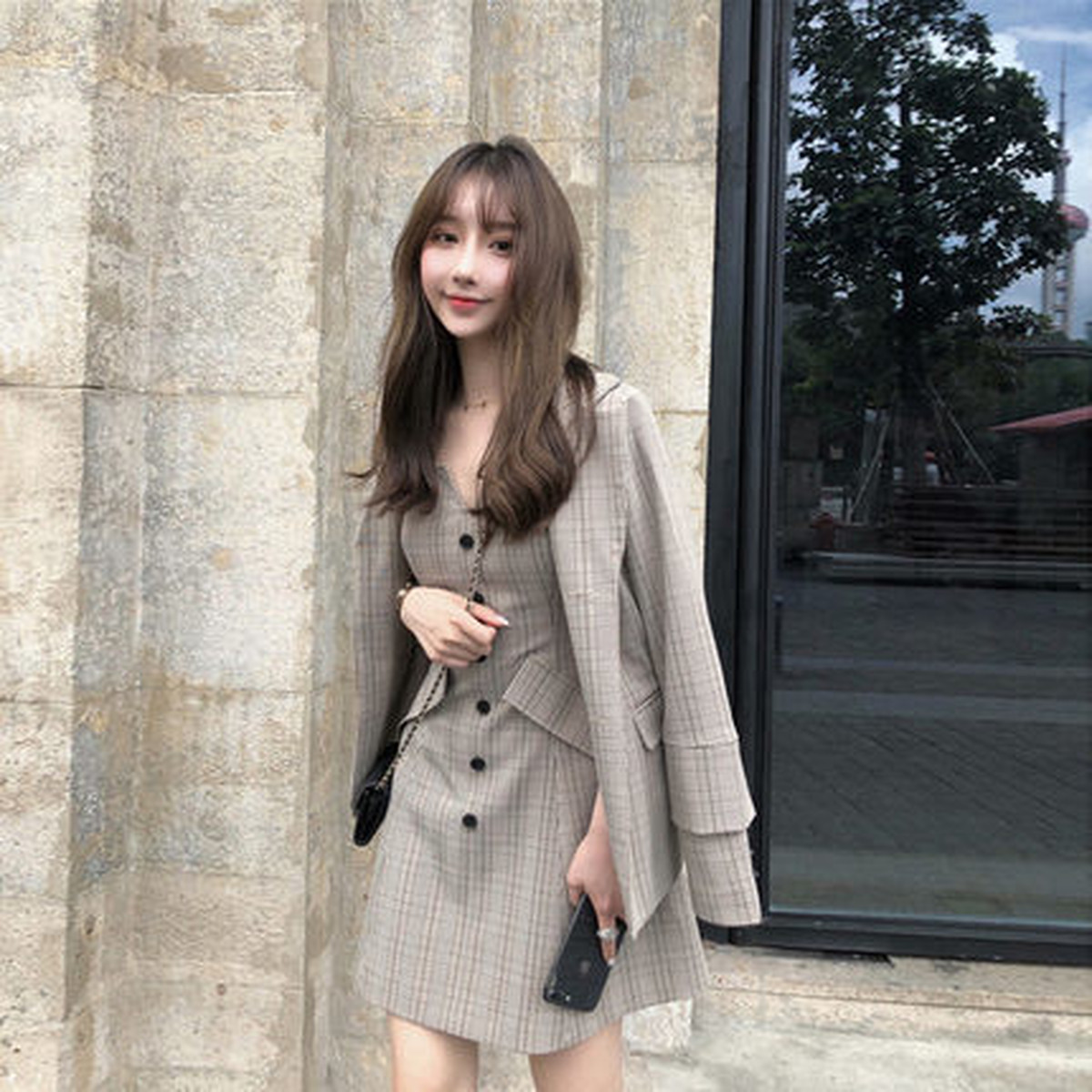 毎回完売 秋のスーツは女性の洋服のニットワンピース チェックコートの点セットです 4 ロングセラー Villa Saintantoine Com