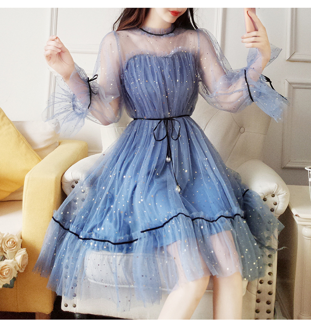 アウトレット スターリーシフォンドレスワンピース Dolly Clock