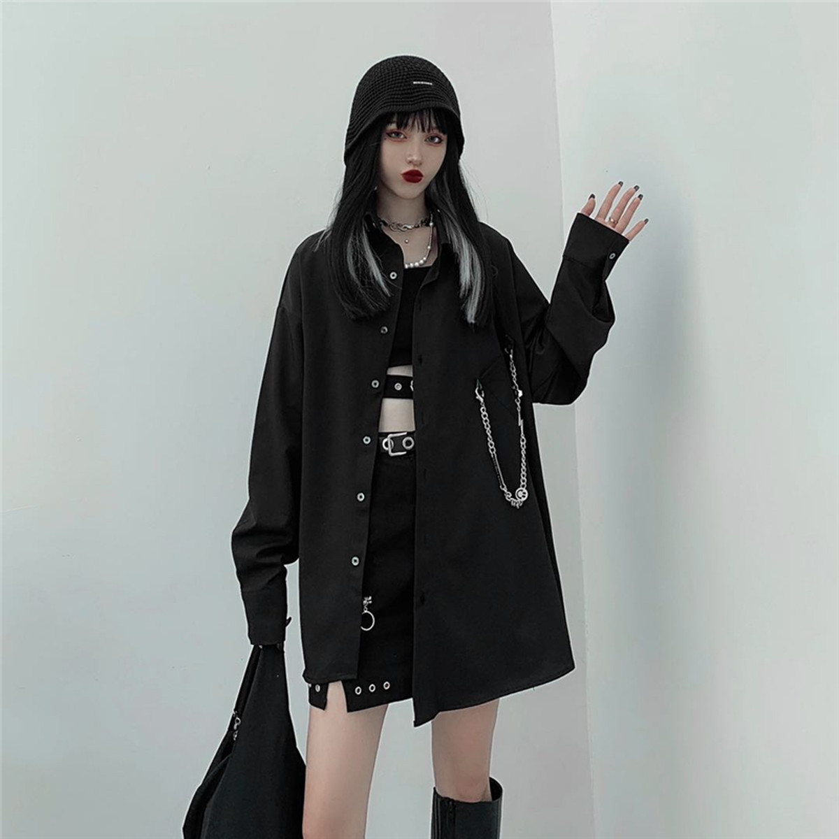 ゴスロリ系 ジャケット シャツ オーバーサイズ ユニセックス ゴシック 病み可愛い チェーン ストリート系 原宿系 オルチャン 10代 代 天使と悪魔 サブカル系ファッション Seasonz