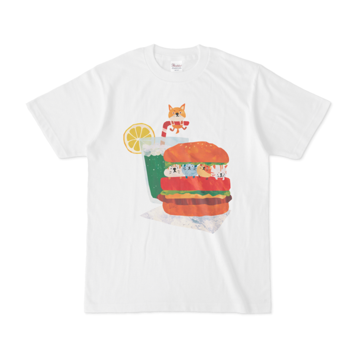 前面プリントイラストtシャツ ねこバーガー Orange Garden