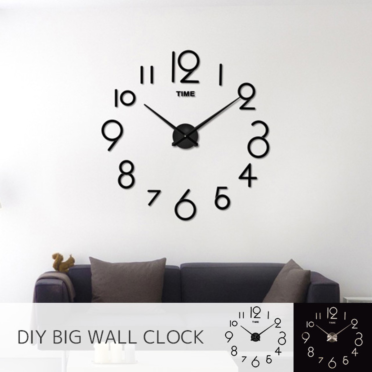 Diyビッグウォールクロック Diy ウォールクロック 北欧 特大 時計 子供部屋 文字 ステッカー 数字 光沢 鏡面 ブラック クロック 壁 シール 貼れる El And Sea
