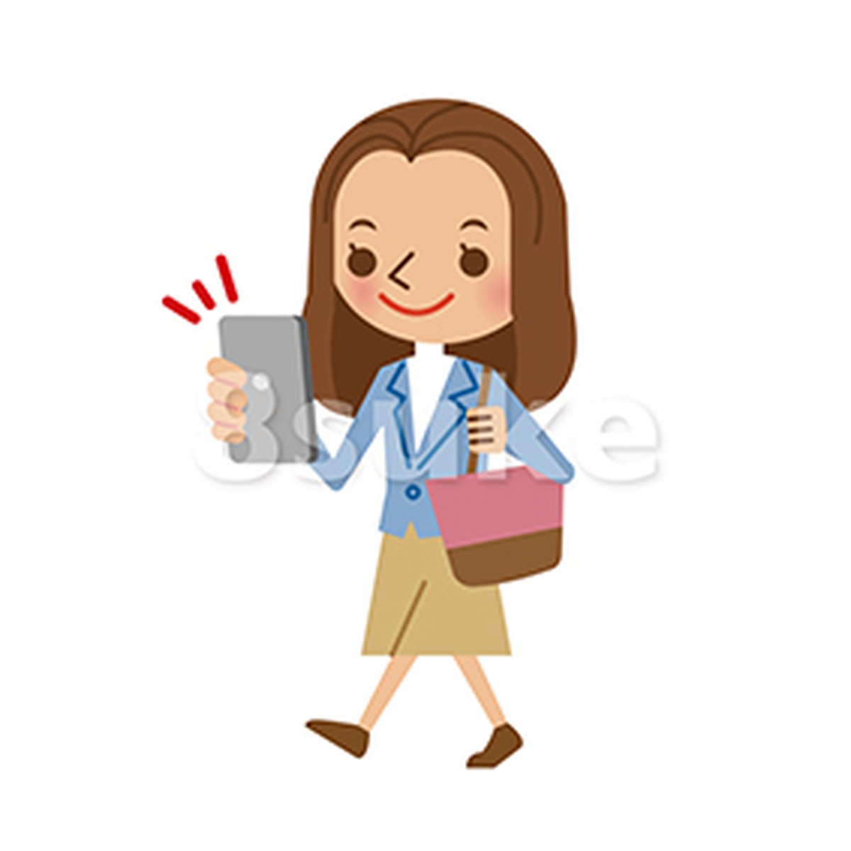 イラスト素材 スマートフォンを操作しながら歩く若い女性 ベクター Jpg 8sukeの人物イラスト屋 かわいいベクター素材のダウンロード販売
