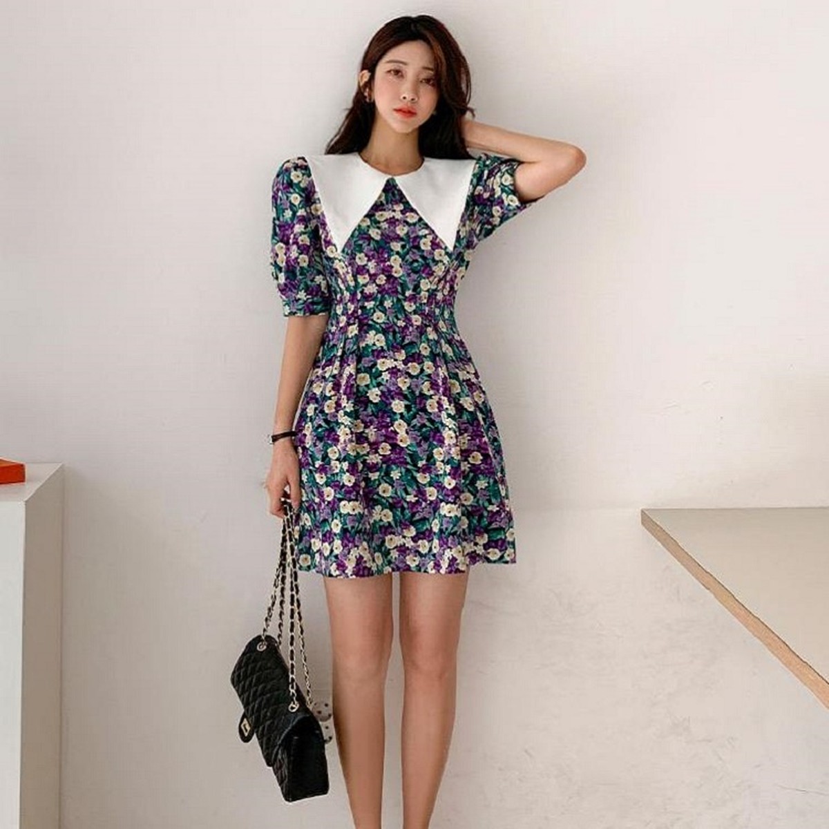 レトロワンピース レトロワンピ ワンピース ワンピ レディース 女性用 花柄 ハイウエスト ミニ丈 ショート丈 半袖 襟 デート 通学 普段着 デイリー お出かけ 食事会 お呼ばれ パーティー 夏 夏ワンピース 夏ワンピ 大人かわいい 定番 レトロ 人気 おすすめ