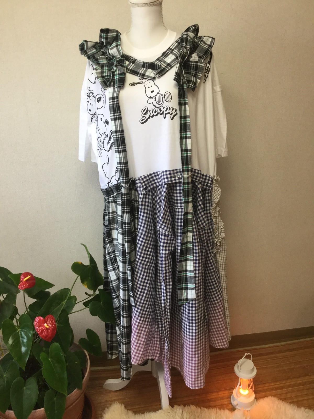 短納期 早者勝ち 希少1点物 77circa 古着リメイク チェックネル ガウン ワンピース 日本正規品 Aeroportail Ca