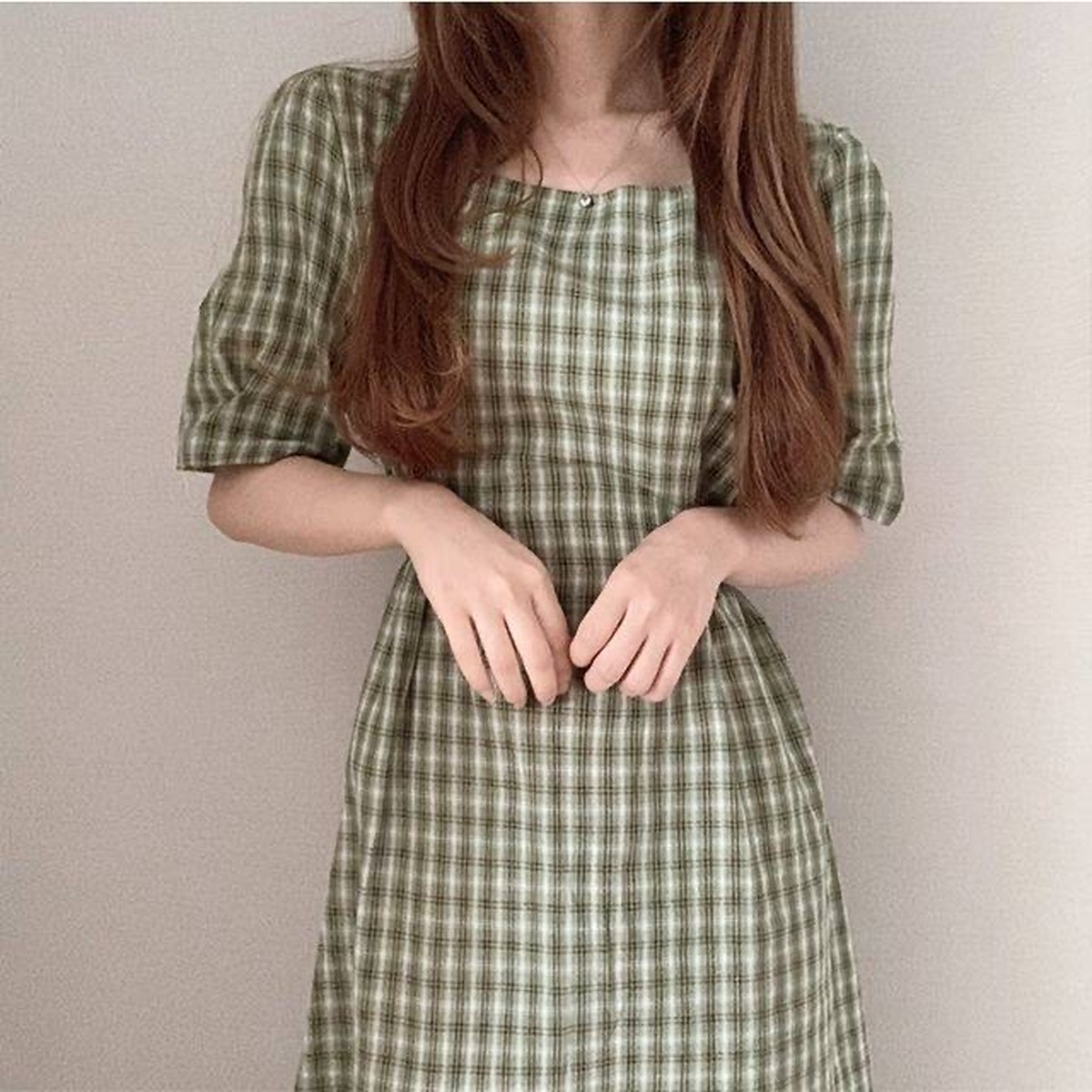 スクエアネックチェックワンピースtm0425 Tiam