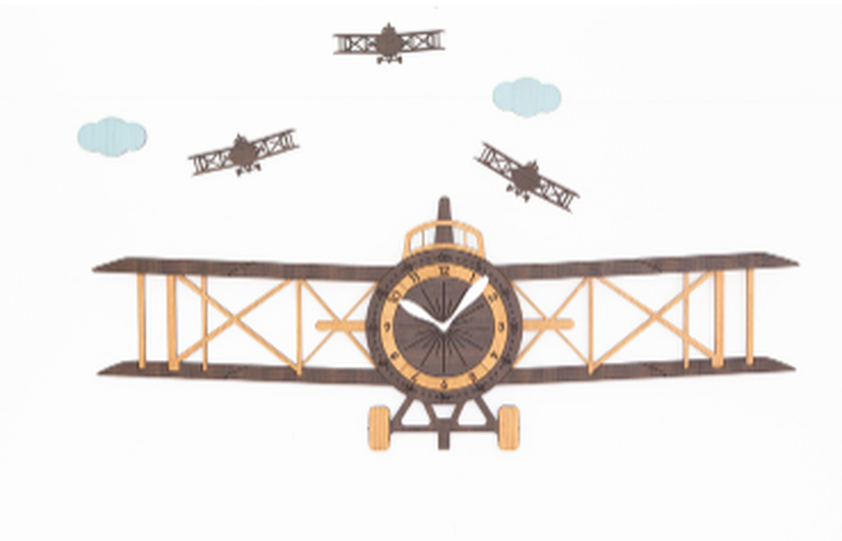 プロペラ 飛行機 モチーフ イラスト かわいい 子供部屋 時計 インテリア Clock クロック 壁掛け ウォール ウォッチ オシャレ Clock Flog