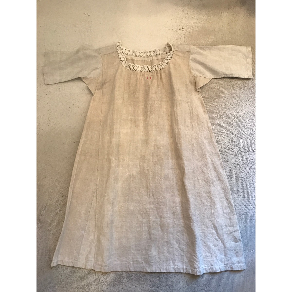 フランスアンティーク リネンワンピース レース イニシャル刺繍 Tokyodresslab