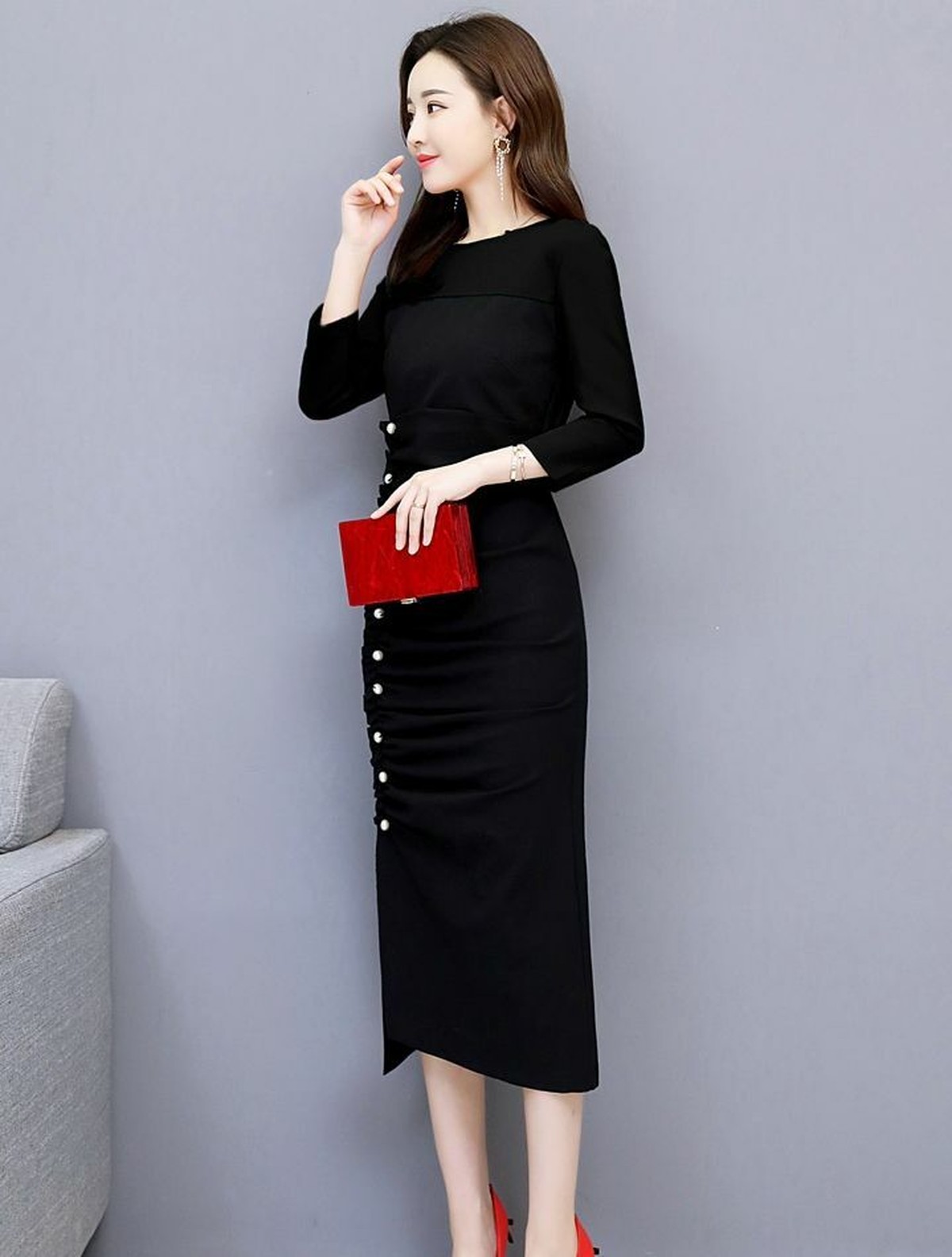 送料無料 セクシー タイト タイトスカート ワンピース 大人 秋冬 ミモレ丈 タイトワンピ 切り替え Sarubia パーティードレス ワンピース 専門店