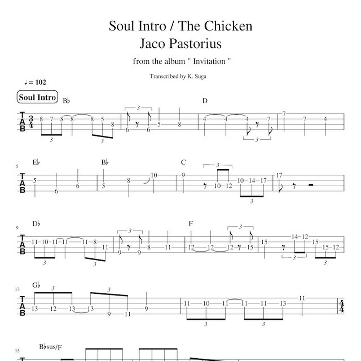 The Chicken Jaco Pastorius ベース Tab 譜 Electric Bass Online