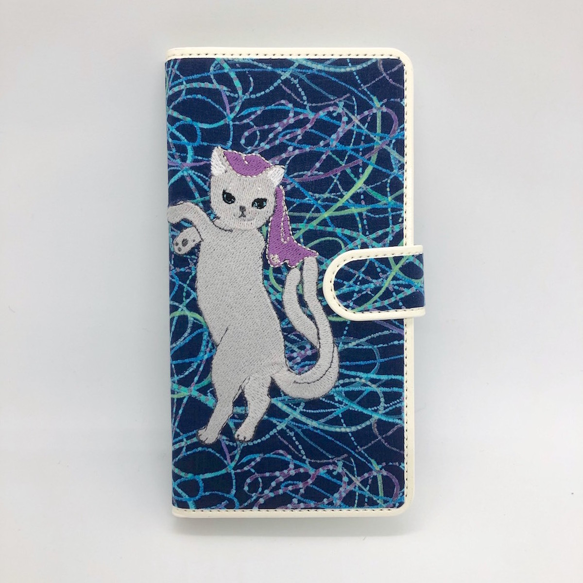 Lサイズ 7ポケット ロシアンブルー猫又手帳マルチスマホケース リバティ生地 Android Iphone Keora Keora Web Store