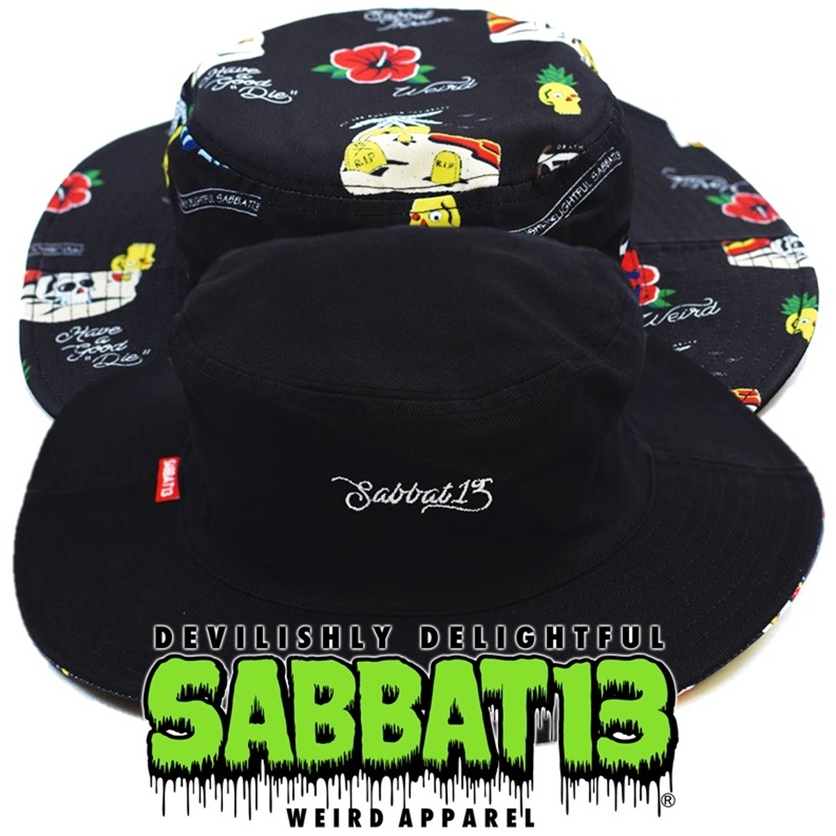 30 Off Sale Sabbat13 サバトサーティーン サバト13 Weird Beach Hat リバーシブル ワイドブリムハット バケットハット 帽子 ツバ広 黒 ブラック アロハ柄 刺繍 スカル ドクロ メンズ レディース ロック パンク バンド Rock Punk フェス ギフトラッピング無料