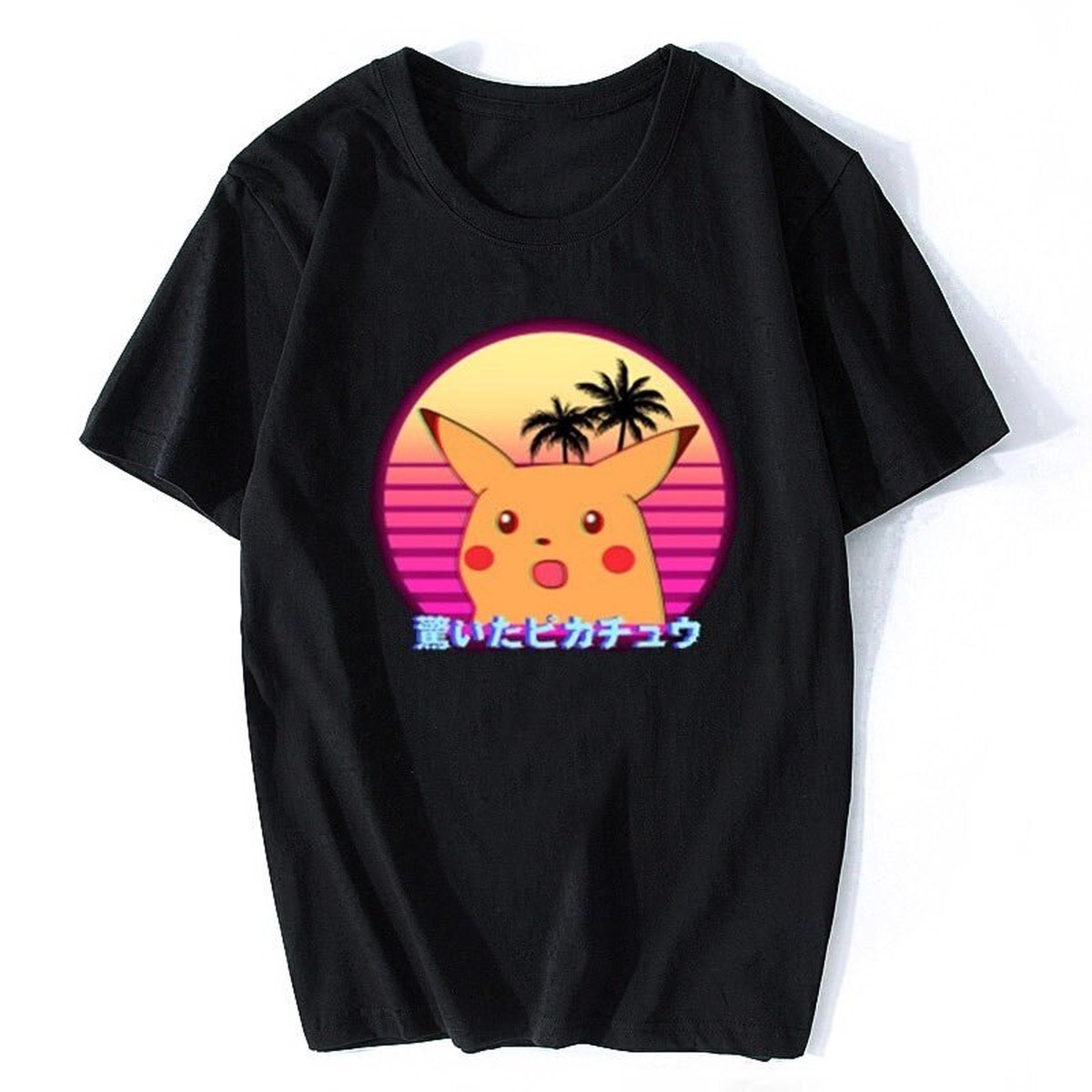 驚いたピカチュウ Tシャツ 黒 Over Dose