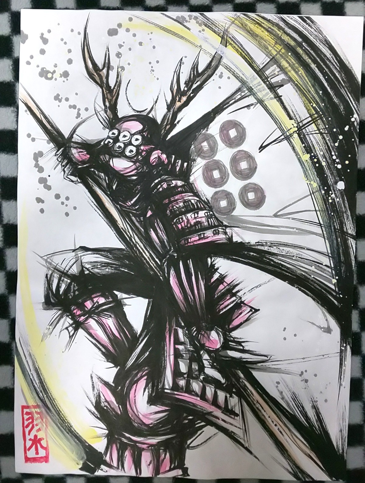 水墨画 真田幸村2 手描き羽水