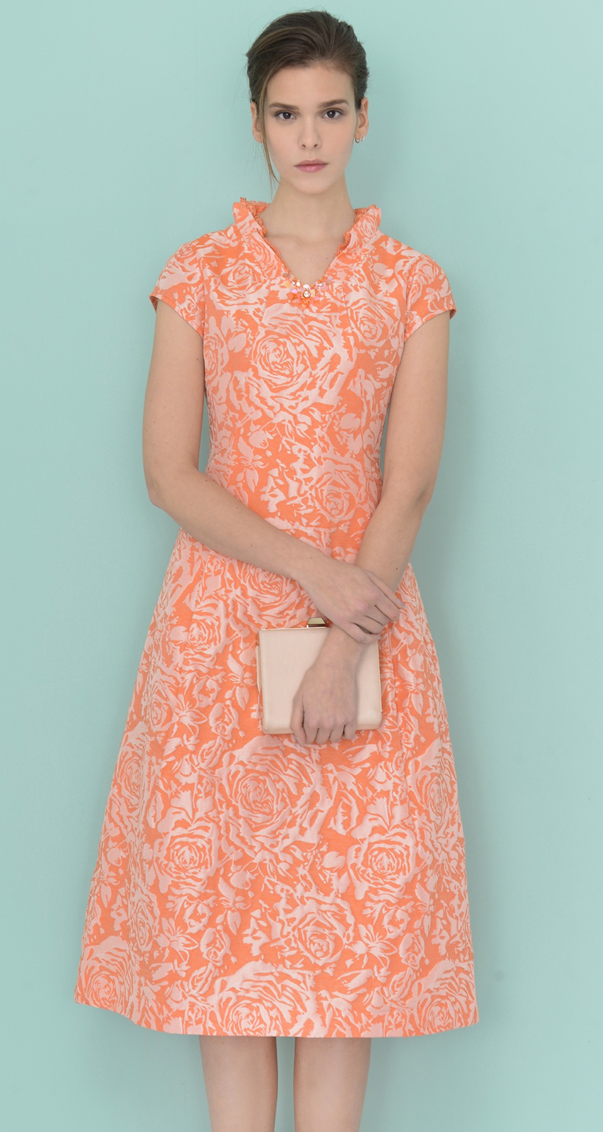 台湾製 春夏中國風半袖ジアカードワンピース ピンク オレンジ Formosa House